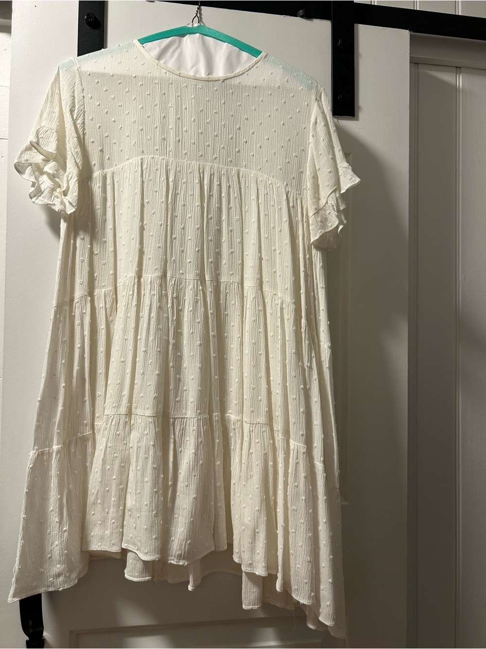 Women's Cream Swiss Dot Flutter Sleeve Babydoll Dress